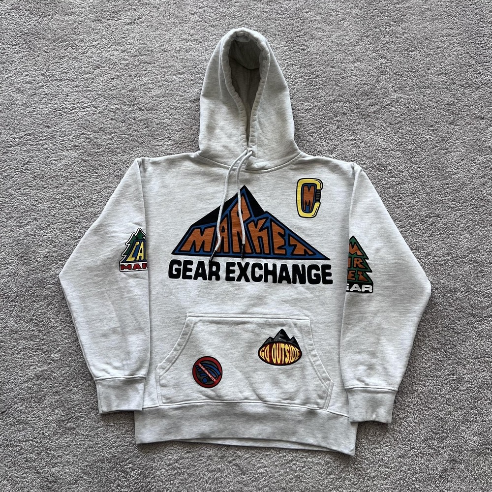 Market Gear Exchange‎ Hoodie Mens M Gray Graphic Go Outside Camp Fleece Pullover